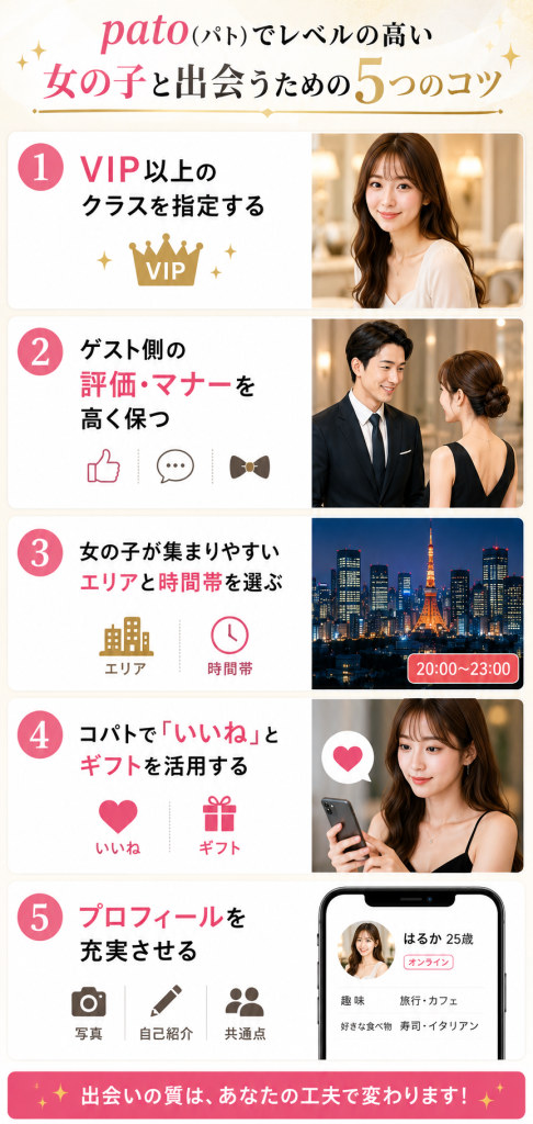 pato(パト)でレベルの高い女の子と出会うための5つのコツ