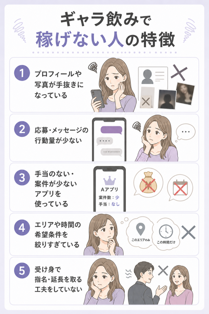 ギャラ飲みで稼げない人の特徴