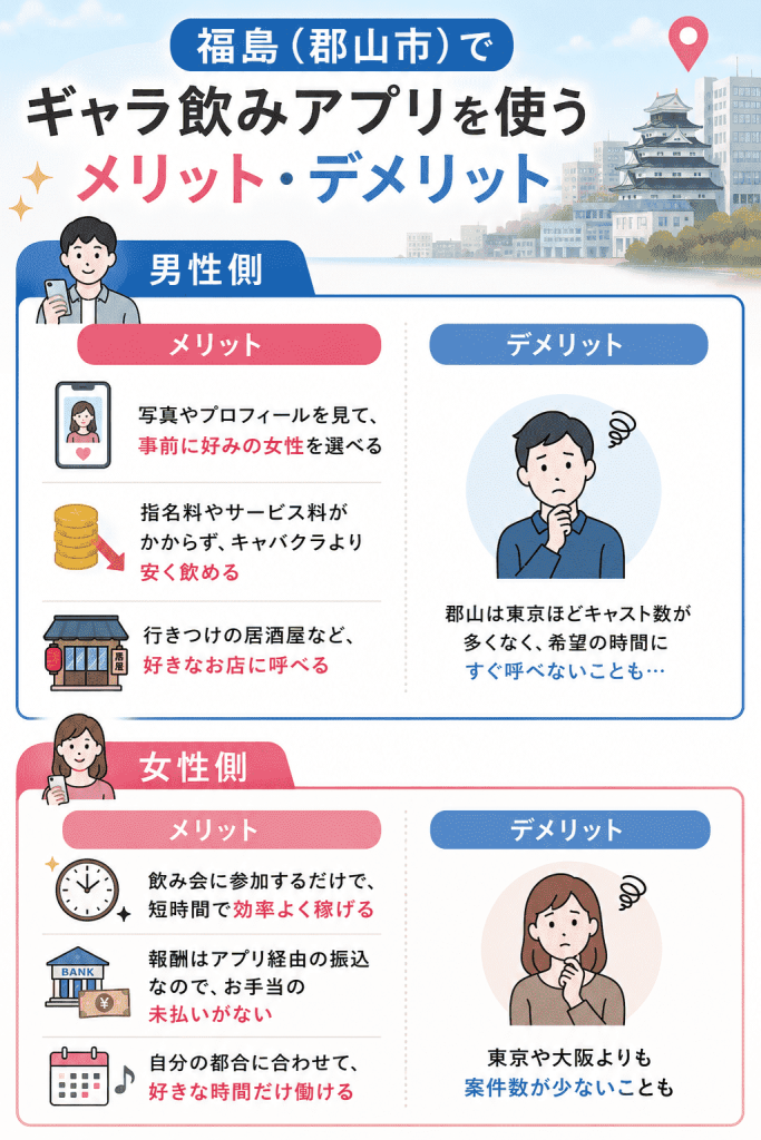 福島（郡山市）でギャラ飲みアプリを使うメリット・デメリット